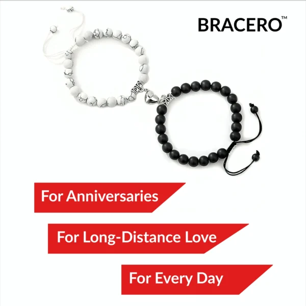 couple bracelet of stone with heart connector eight