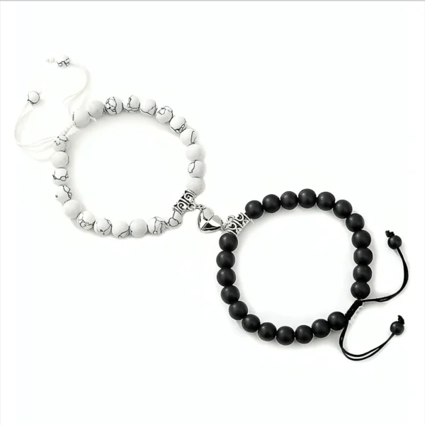 couple bracelet of stone with heart connector first