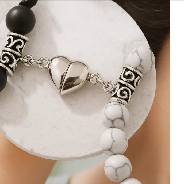 couple bracelet of stone with heart connector five