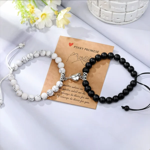 couple bracelet of stone with heart connector sixth