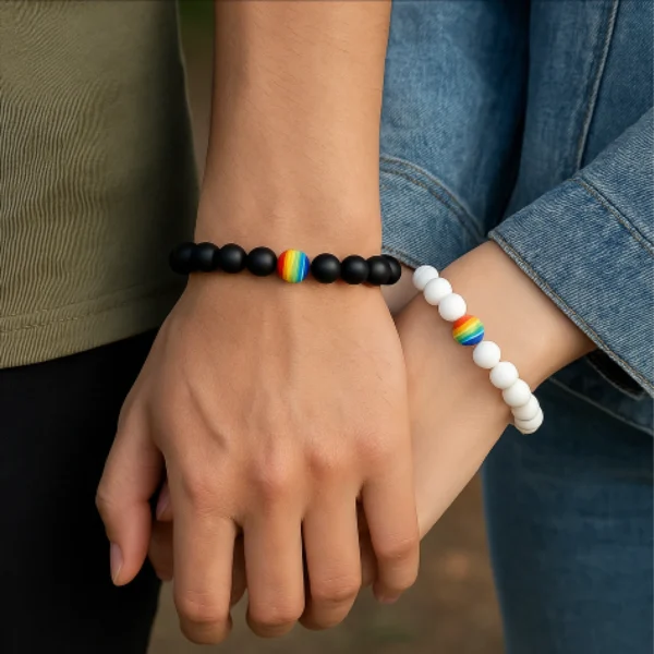 rainbow accent couple bracelet of stone second