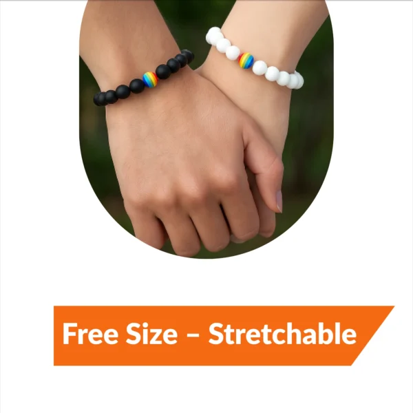 Black & White Couple Bracelets with Rainbow Beads - Image 3