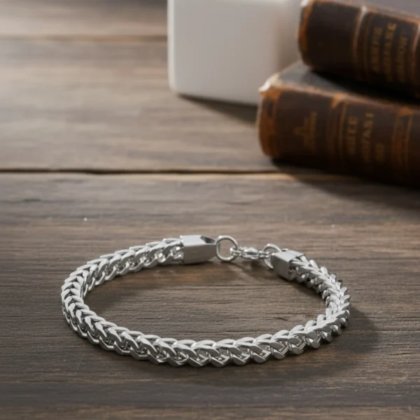 Men’s Silver Link Bracelet – Chevron Style - Image 2