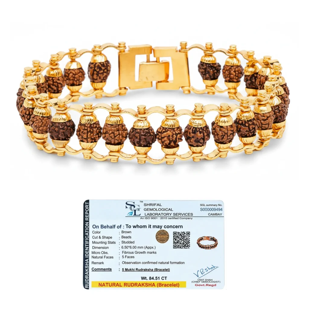 gold plated rudraksh braccelet with certificate