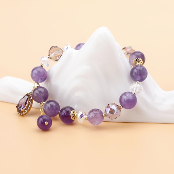 Purple amethyst crystal bead bracelet — stone bracelet gift idea for girlfriend