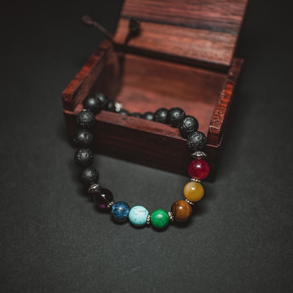 Blue and brown beaded chakra bracelet — spiritual bracelet gift idea for girlfriend