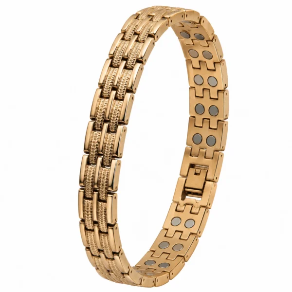 Bracero Signature Dual-Track Magnetic Bracelet with herringbone link design and bio energy magnets