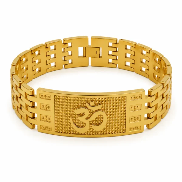 Bracero Om Plaque Bracelet in 18K gold, traditional Rakhi gift for brother
