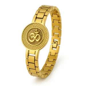 Bracero 18K Gold Plated Om Medallion Bracelet — Radial Sunburst Design for Men & Women