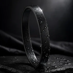 Bracero Black Kada Waterproof – PVD Stainless Steel Bracelet with Water Droplets
